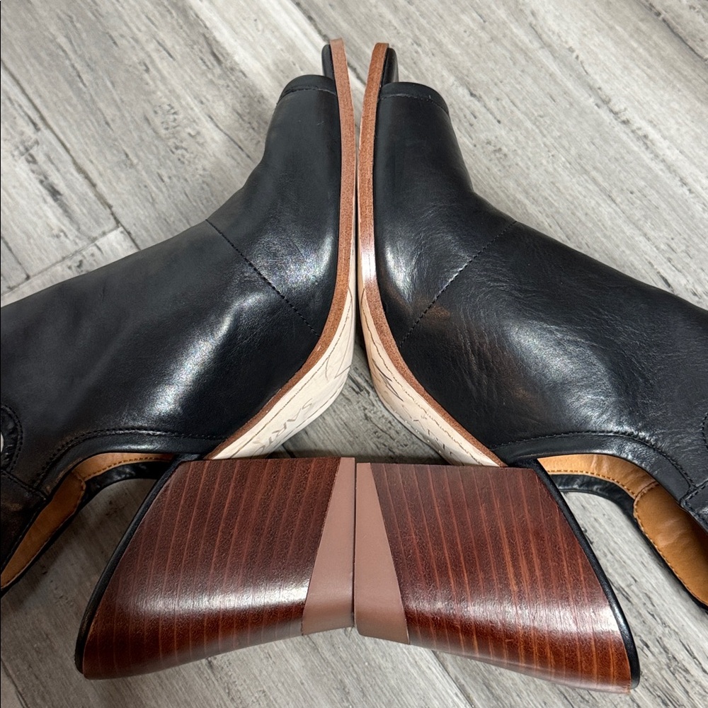 FRANCO SARTO ICELYNN BLACK LEATHER PEEP TOE BLOCK HEELED ANKLE STRAP BOOTIE - Picture 12 of 15